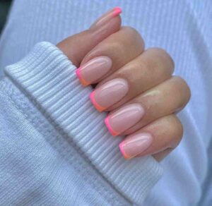 Ombre Pink & Orange French Nails